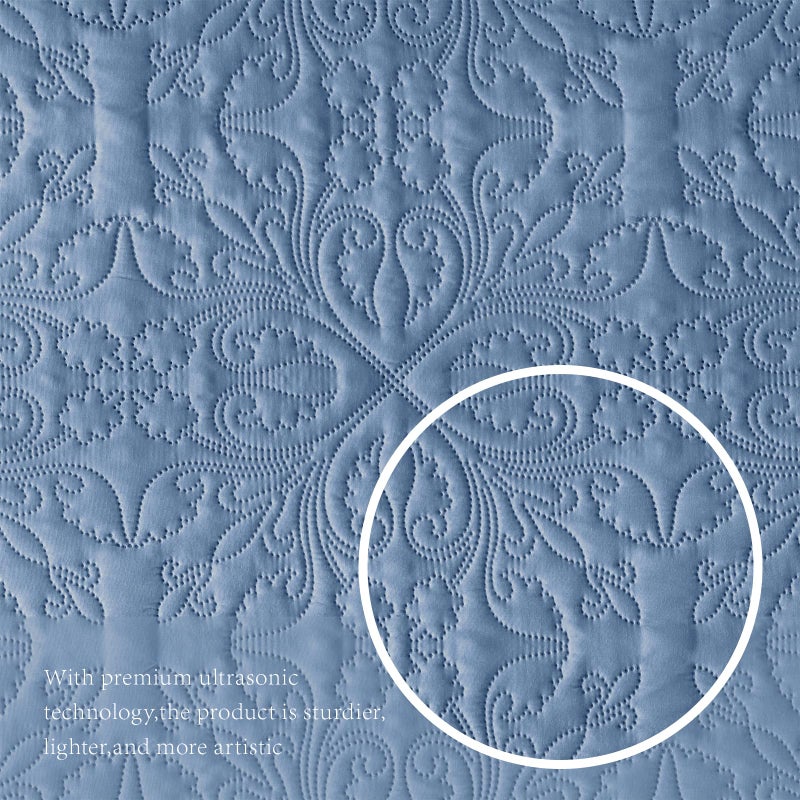 akkialla Full Queen Quilt Bedding Set for All Seasons Lightweight Bluish Grey Bedspreads Queen Size Modern Style Microfiber Soft Floral Pattern Coverlet Set(1 Quilt 2 Pillow Shams) - Image 5